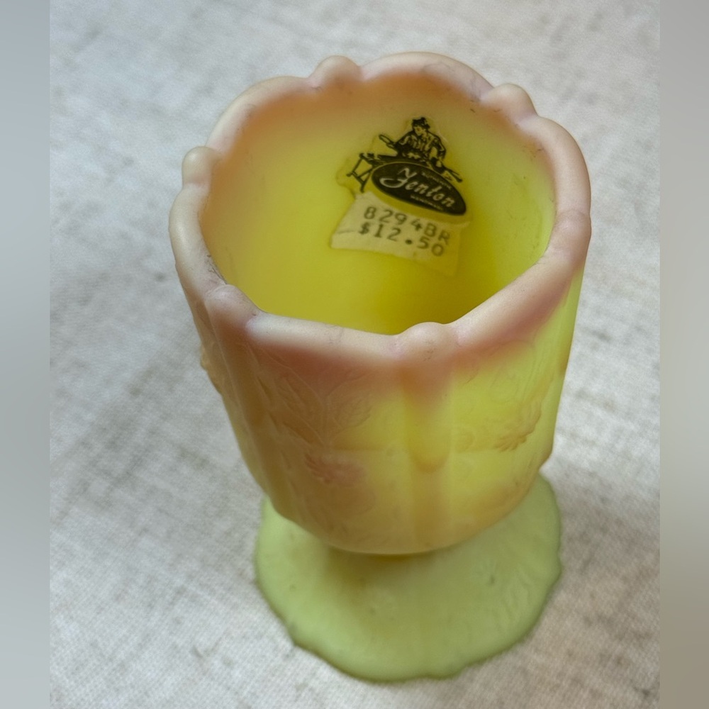 Fenton Burmese Uranium Satin Pastel Toothpick Holder/Notive